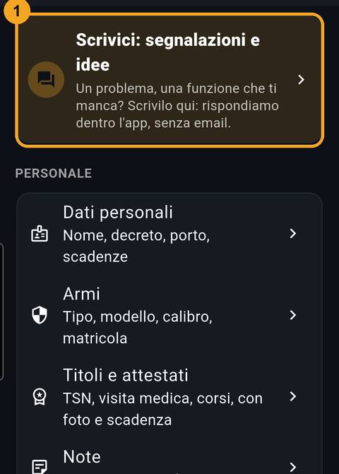 Schermata dell'app per il passo: Backup e Feedback