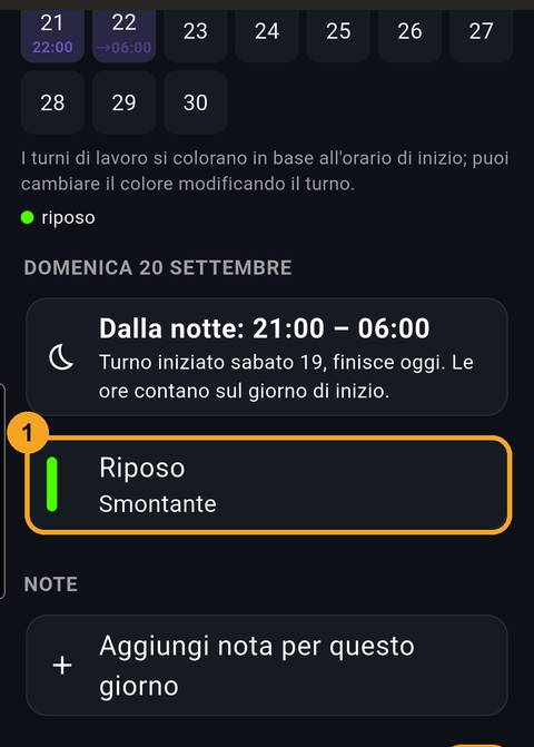 Schermata dell'app per il passo: Riposi, permessi, ferie e ROL