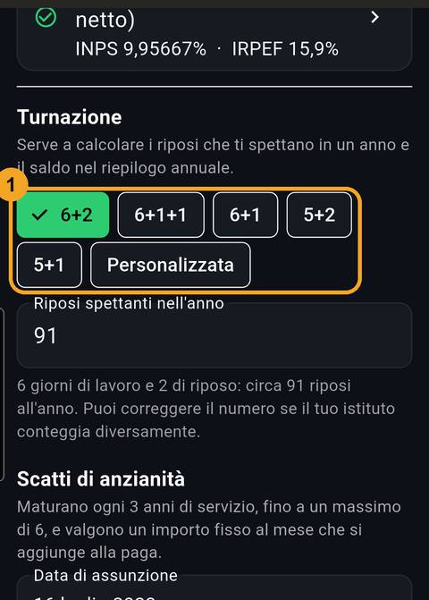Schermata dell'app per il passo: La tua turnazione